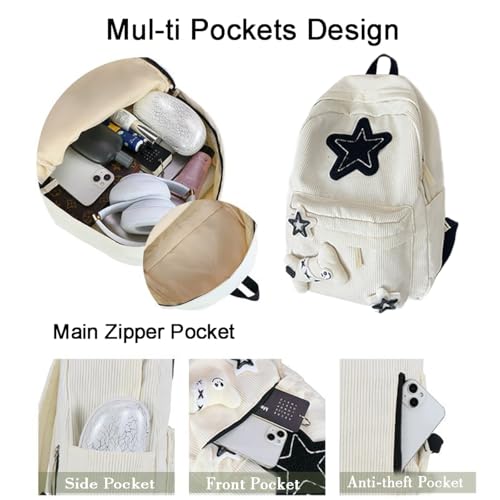 Backpack Trendy Y2K Stars Cute Aesthetic Backpack College Laptop Backpack Casual Travel Daypack for Teens (White) - color: White