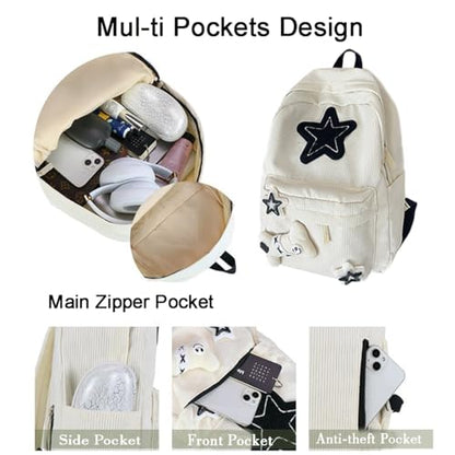Backpack Trendy Y2K Stars Cute Aesthetic Backpack College Laptop Backpack Casual Travel Daypack for Teens (White) - color: White