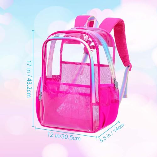 gxtvo Clear Backpack, Heavy Duty Transparent Bookbag, See Through Backpacks for Women Men | Heavy Duty - color: Chic Rose Clear Backpack