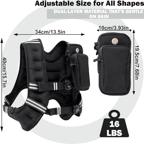 Weighted Vest for Men Women, 12LB/16LB Weight Vest with Reflective Strips, Strength Training Running for Running, Training Workout, Jogging, Walking - size: Double deduction-16LB
