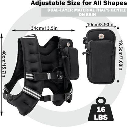 Weighted Vest for Men Women, 12LB/16LB Weight Vest with Reflective Strips, Strength Training Running for Running, Training Workout, Jogging, Walking - size: Double deduction-16LB
