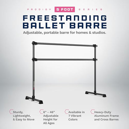 VITA Barre Portable Freestanding Double Ballet Barre, Prodigy, Aluminum | Adjustable Height, USA Made, Home or Gym Exercise Equipment for Kids & Adults | Dance, Fitness, Pilates - color: Dark Mystic Gray, style: 5 Ft