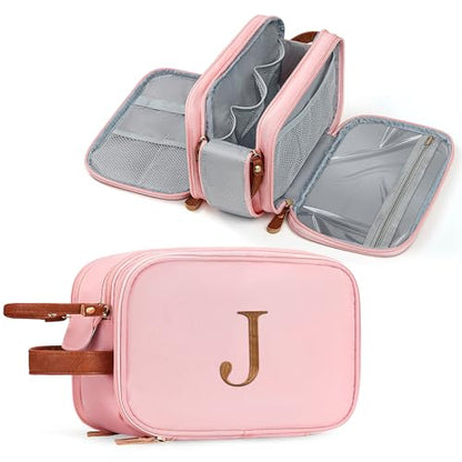 YOOLIFE Travel Toiletry Bag Makeup Bag - Travel Toiletry Bags for Women, Portable Toiletries Bags, Personalized Birthday Gifts for Women Her Friend Letter J Pink - color: Pink, style: J