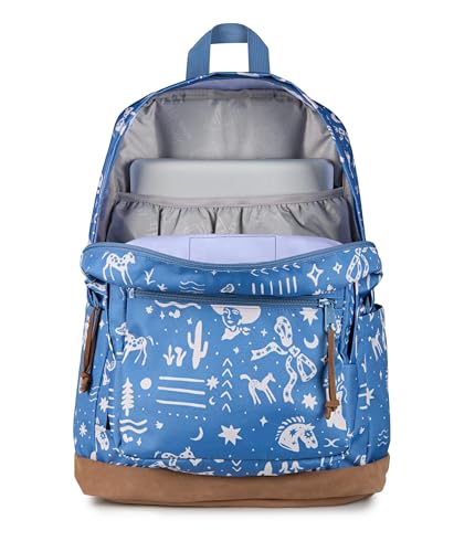 JanSport Right Pack Backpack - Durable Daypack with Padded 15" Laptop Sleeve, Spacious Main Compartment & Integrated Water Bottle Pocket - Yeehaw And Horses Elemental Blue/Cream - color: Yeehaw and Horses Elemental Blue/Cream