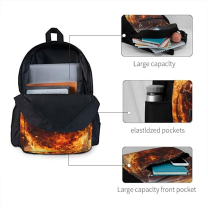Basketball on Fire and Water Flame Splashing Adult Backpack with 15.6" Laptop Sleeve,Lightweight,Travel,BreathableDurable.
