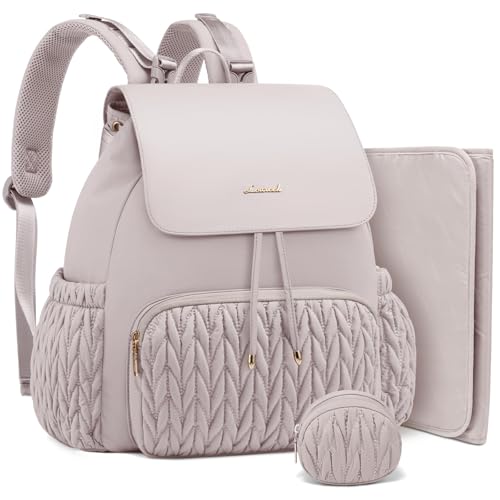 LOVEVOOK Diaper Bag Backpack, Small Baby Bag, Cute Baby Diaper Bag, Stylish Water-Resistant Travel Baby Bag for Mom, Baby Backpack with Changing Pad, Stroller Straps -Nude - color: Nude