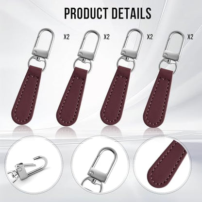 Deoward Zipper Pull Replacement Leather Handle Detachable Zipper Repair Tab for Luggage, Backpacks, Suitcases, Jackets, Purses, Handbags (8 PCS) - style: Leather Handle Zipper Pulls (Burgundy)