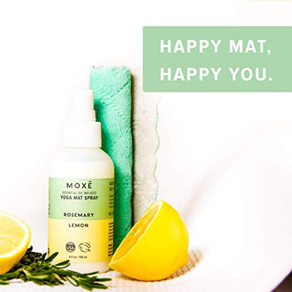 MOXE Yoga Mat Cleaner Spray, Rosemary & Lemon Essential Oil, Safe for All Mats & Exercise Equipment, Odor & Sweat Protection, Includes Microfiber Cleaning Towel, Green America Certified, 4 Oz (2 Pack) - size: 4 Fl Oz (Pack of 2)