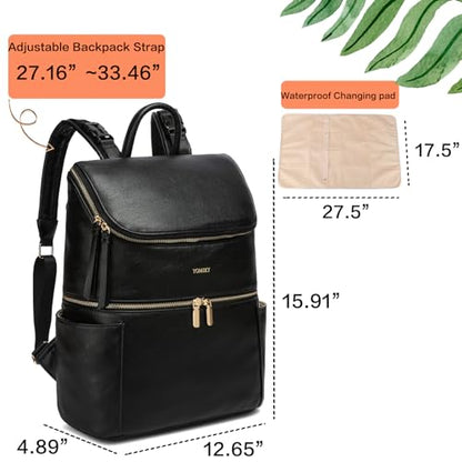 Leather Diaper Bag Backpack for Boy Girl Twins, Toddler Diaper Bag with Multiple Pockets, Cooler Compartment - color: Zeal Black