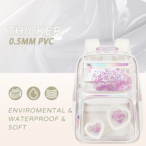 Clear Backpack for Girls,Clear Bookbag Heavy Duty Transparent Backpacks for Stadium Events, See Through Back Pack for Kindergarten Elementary Middle High School (Off-white) - color: Off-white