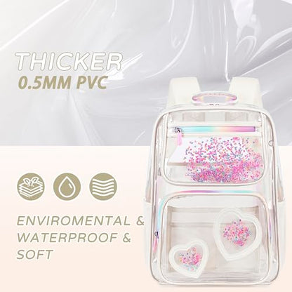 Clear Backpack for Girls,Clear Bookbag Heavy Duty Transparent Backpacks for Stadium Events, See Through Back Pack for Kindergarten Elementary Middle High School (Off-white) - color: Off-white