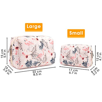 Narwey Cute Makeup Bag Travel Cosmetic Bag Organizer Toiletry Bag Make Up Bags with Compartments for Women Girls (Large, Beige Flamingo) - color: Beige Flamingo, style: Large