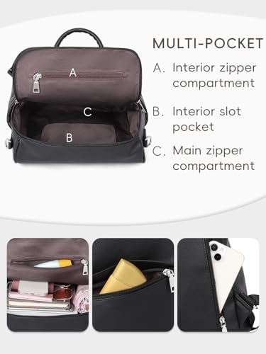 CLUCI Womens Backpack Purse PU Leather Anti-theft Fashion Designer Travel Bag Ladies Shoulder Bags | Purse - color: Top Zip-7 Black