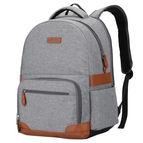 RealCool 15.6-17.3" Laptop Backpack, 31L Water Resistant Travel Bag | Independent frame opening, lightweight ,multi-compartments, ergonomic padded straps, luggage belt, for School,Business Trip - color: Gray