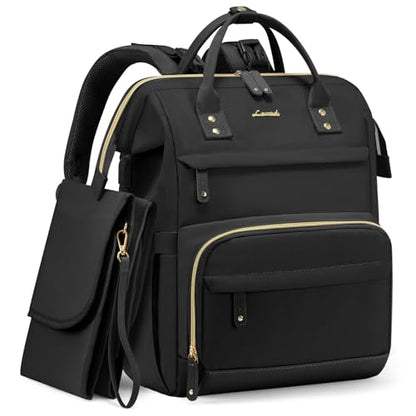 LOVEVOOK Diaper Bag Backpack, Baby Bag with Changing Station, Large Diaper Backpack for Moms Dads, Waterproof Leather Accents Baby Boy and Girl Bag for Travel Baby Essentials, Black - color: Black