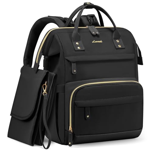 LOVEVOOK Diaper Bag Backpack, Baby Bag with Changing Station, Large Diaper Backpack for Moms Dads, Waterproof Leather Accents Baby Boy and Girl Bag for Travel Baby Essentials, Black - color: Black
