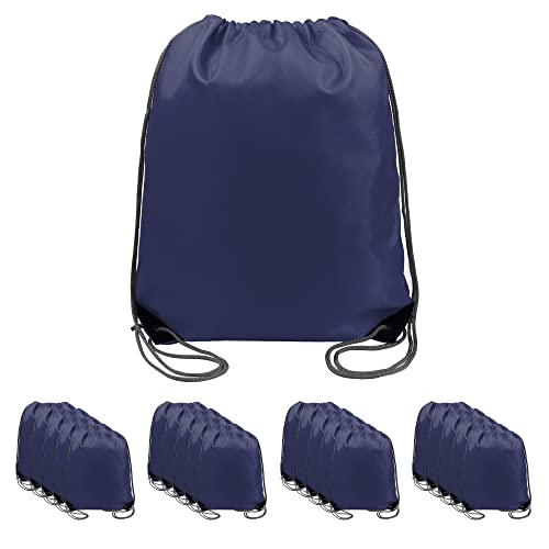 BeeGreen 20 pieces Wholesale Navy Blue Drawstring Backpack Bags Cinch Bags Bulk Heavy Duty String Backpack Machine Washable Sackpack Sport Bags for Women Men - color: Navy Blue
