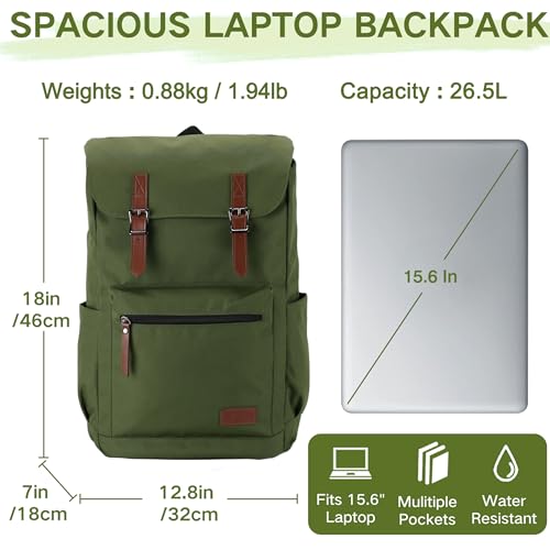 VASCHY Backpack for Men, Water Resistant High School Backpack Travel Carry-on Anti-theft Casual Daypack for Work Business Hiking Green - color: Green