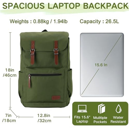 VASCHY Backpack for Men, Water Resistant High School Backpack Travel Carry-on Anti-theft Casual Daypack for Work Business Hiking Green - color: Green