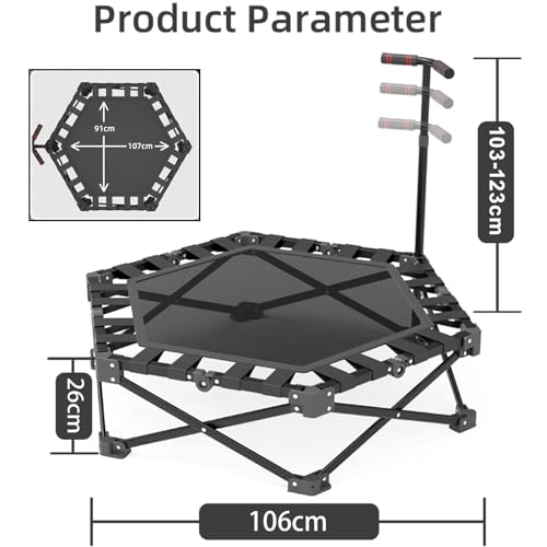 Foldable Rebounder Trampoline, Silent Mini Fitness Trampoline for Home Workout with Adjustable Handle Bar, Quiet Exercise Trampoline for Personal Indoor Workout