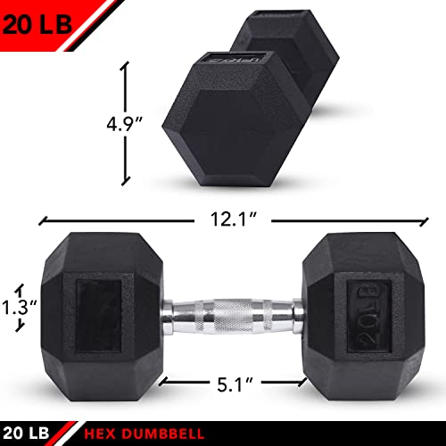 JFIT Rubber Hex Dumbbell - style: 20lb (Single)