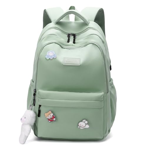 School Backpack for Teen Girls Cute Bookbag for High Middle School College Aesthetic Laptop Back Pack,Green - color: Green
