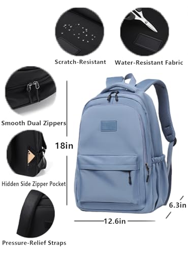 Water-Resistant Casual Backpack – Lightweight Travel Daypack with Laptop Compartment & Multi-Pocket Design (Blue) - color: Blue