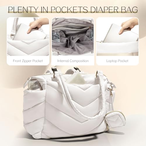 Diaper Bag Tote, Diaper Bag Backpack,Puffer Tote Bag with Pacifier Case, Lightweight Mommy for Hospital, Puffy with 10 Pockets, Convertible Baby for Travel,Beige - color: Beige