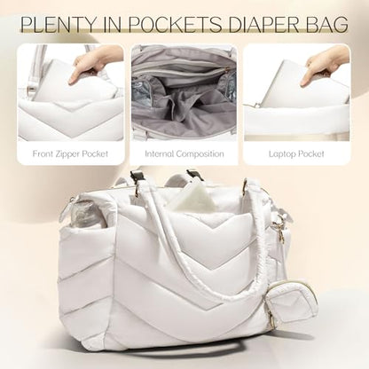 Diaper Bag Tote, Diaper Bag Backpack,Puffer Tote Bag with Pacifier Case, Lightweight Mommy for Hospital, Puffy with 10 Pockets, Convertible Baby for Travel,Beige - color: Beige