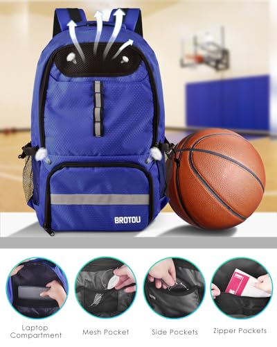 BROTOU Basketball Backpack, Large Basketball Bag with Shoes and Ball Compartment, Soccer Backpacks for Basketball/Volleyball - color: Navy Blue