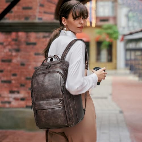 LATMAP Backpack Purse for Women Men Faux Leather Backpack, Travel Work Laptop Back Pack Teacher Bookbag fits 15.6" Laptop, Coffee - color: Style2-coffee
