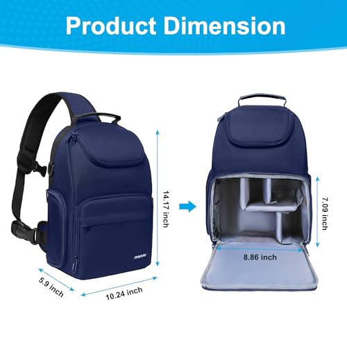 MOSISO Camera Sling Bag, DSLR/SLR/Mirrorless Camera Case Crossbody Photography Backpack with Tripod Holder&Removable Modular Inserts&PU Handle Compatible with Canon/Nikon/Sony, Navy Blue - color: Navy Blue