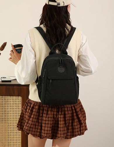 Mini Backpack for Women Nylon Small Backpack Purse Crossbody Sling Bag Convertible Backpack Casual Shopping Daypack (Black) - color: Black
