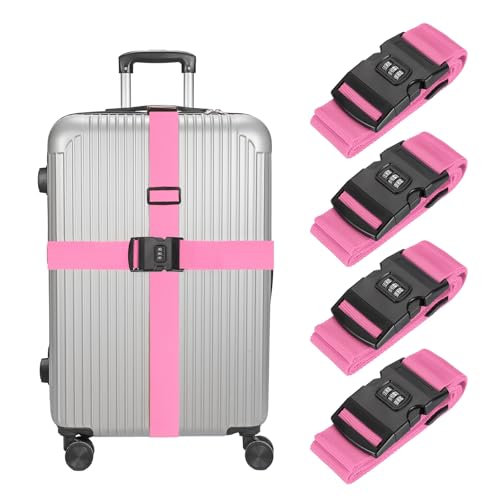 MECCANIXITY Luggage Straps with Combination Lock Adjustable Suitcase Belt Strap for Suitcase Briefcase Backpack Travel, Pink, Pack of 4 - color: Pink