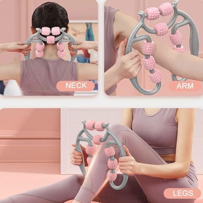 TOMOO 4 Wheels Muscle Roller Massager Circular Leg Clamps-360 ° Muscle Roller for Leg Neck Hand Arm Muscle Relax Massager Indoor Sports Yoga Bodybuilding Equipment (9 Wheel)