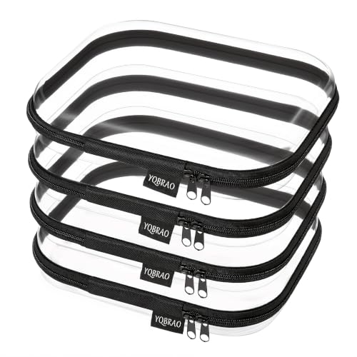 YQBRAO 4-Pack Clear Diaper Bag Organizer Pouches, 1.2mm Ultra-Thick PET Travel Pouches for Toiletries & Makeup, Rigid Self-Standing Bags with YKK Zippers, TSA Approved (Black) - color: Black, size: 4 Pack(M)