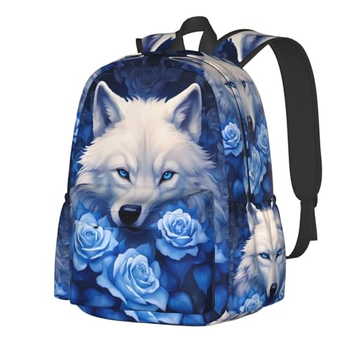 cfpolar 17 Inch Backpack Blue Rose Wolf Laptop Bag Shoulder Bag School Bookbag Casual Daypack For Boys Girls - color: B2-blue Rose Wolf