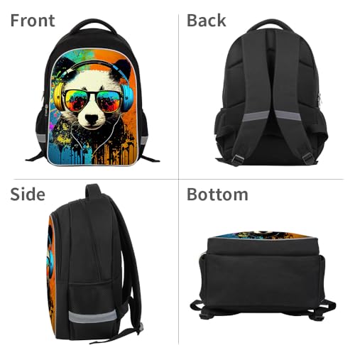ZRENTAO Kids Backpack, 3D Reflective Cartoon, 600D Polyester & Dual Zippers, 17" Bookbag with Ergonomic Design for boys & girls age 6-18, Panda Space Style for school Children Kids - color: 05##panda