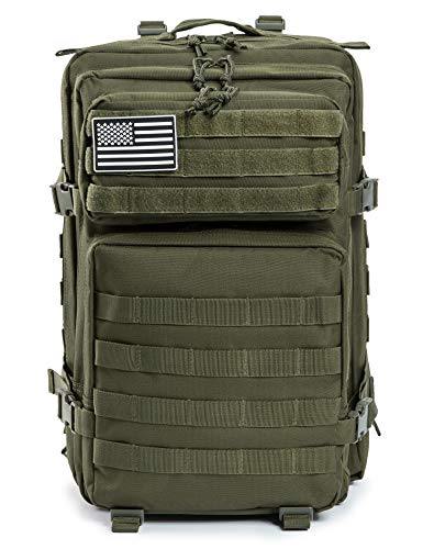QT&QY 45L Military Tactical Backpacks Molle Army Assault Pack 3 Day Bug Out Bag Hiking Treeking Rucksack… - color: 1.3 Green