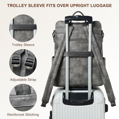 Shrrie Laptop Backpack for Women 15.6 inch,Travel Leather Backpack Purse Nurse Teacher Carry on Backpack Computer Bag,Professional Water-Resistant College Business Work Casual Daypack,Deep Gray - color: Two-toned Deep Gray