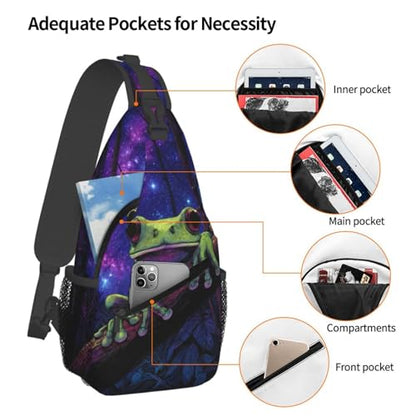 Sling Backpack Unisex Crossbody Chest Bag Shoulder Chest Bag For Women Men Hiking Travel - color: Frog Night Sky