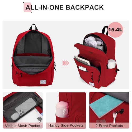 VX VONXURY Backpack for Men Women, Lightweight Kids School Bag, Classic Basic Laptop Bookbag for College Work Travel Hiking - color: Red