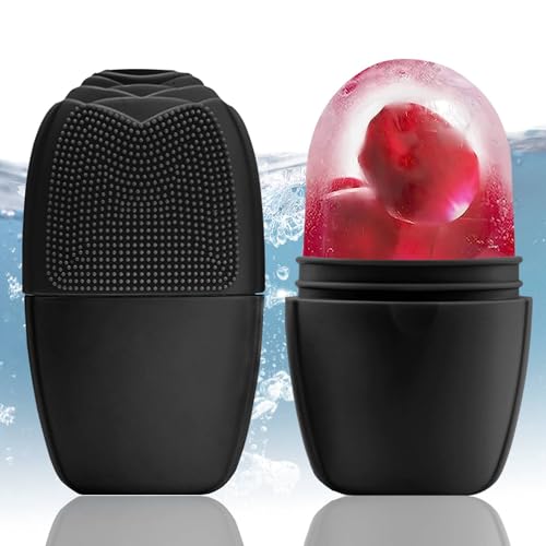 XHJRI Ice Face Roller Massager,Ice Cube Roller for Face, Eyes and Neck Naturally Conditioning and Skin Care,De-Puff Eye Bags,Reduce Migraine Pain,Reusable Massage Silicone Ice Mold (New Black) - color: New Black