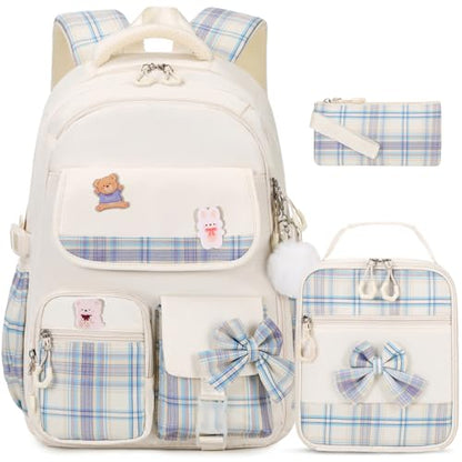 ACESAK Girls Backpack - 3PCS Backpack for Girls Cute School Backpacks for Kindergarten Elementary Preschool Middle Kids School Bags with Lunch Box Pencil Case Set (Beige) - color: Beige