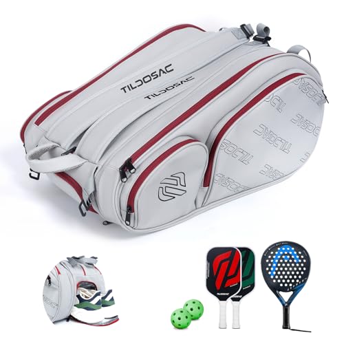 TILDOSAC 2-in-1 Detachable Pickleball & Padel Bag for Men Women | Thermal Foil Insulated Racket Compartment | Outdoor & Gym - color: Grey Red