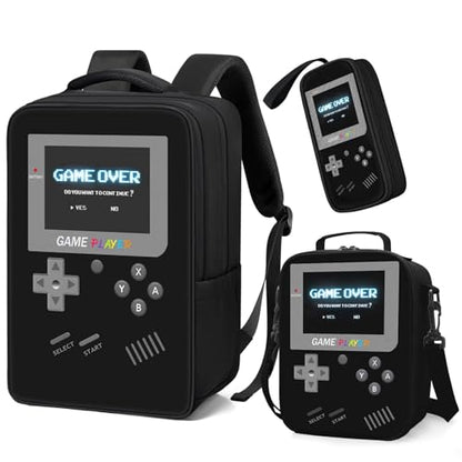 School Backpack for Boys,3pcs Gamer Boys Backpack with Lunch Box Set for Kids Children Teens Elementary Middle School,17" Large Capacity Student Bookbag & Multifunctional Video Game Travel Bag - color: Black-backpack Set
