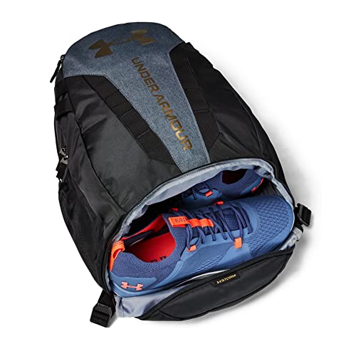 Under Armour Unisex Hustle 5.0 Backpack - color: (004) Black / Black Medium Heather / Metallic Gold Luster