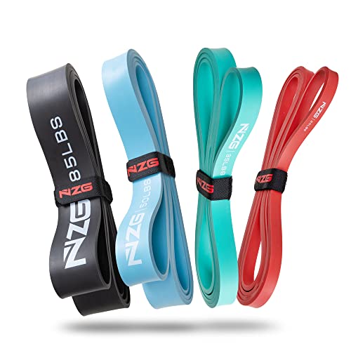 NonZero Gravity 100% Latex-Free Organic Rubber Power Resistance Bands | Compact Durable Hypoallergenic Bands for Strength Training & Workouts | 11 Levels (10 to 140 Lbs) - color: SET5 Mixed 4-Band