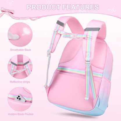 DIGOBAY Backpack for Girls, 3PCS Girls Backpack for School with Lunch Bag Pencil Case, Cute Kids Teens Bookbag for Kindergarten Elementary Preschool Middle School - color: Gradient Pink-blue