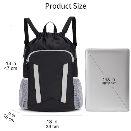 Drawstring Backpack Bag, Sport Gym Sackpack with Shoes Compartment - color: Black